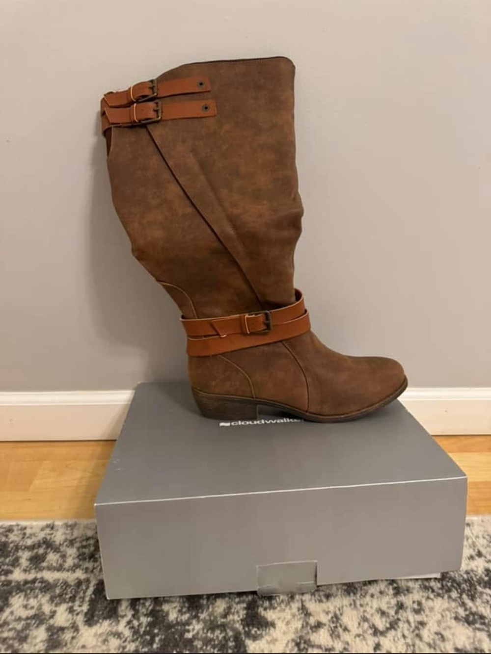 CloudwalkwerWomen's Brown Mid-Calf Buckle Wedge Boots